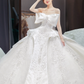 Robe de mariée longue en satin, tulle, dentelle, paillettes et perles, sans bretelles, avec nœud, C4203