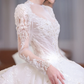 Robe de mariée longue en satin et tulle, intemporelle, avec appliques et perles, manches longues, C4207