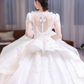 Robe de mariée longue en satin et tulle, intemporelle, avec appliques et perles, manches longues, C4207