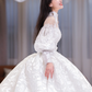 Robe de mariée longue en tulle et dentelle, manches longues, style unique, C4208