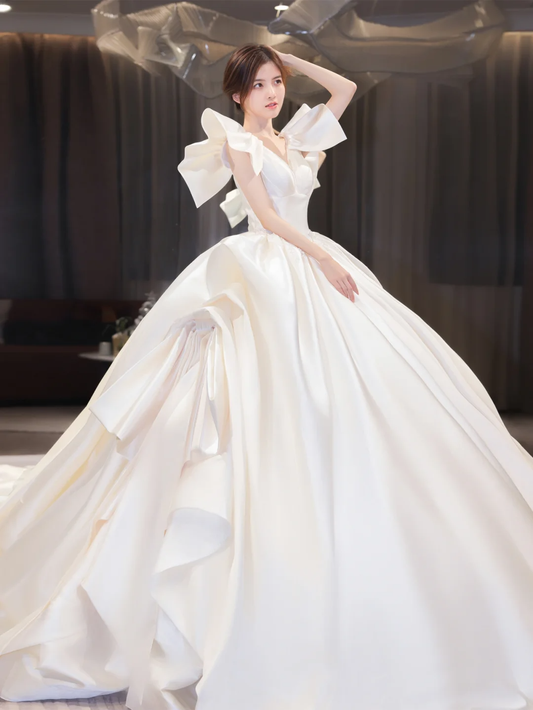 Robe de mariée longue en satin, élégante, épaules dénudées, C4209