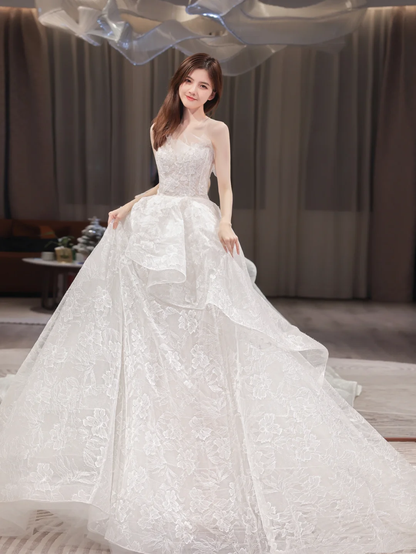 Robe de mariée longue bustier en dentelle, robe de bal de rêve, C4210