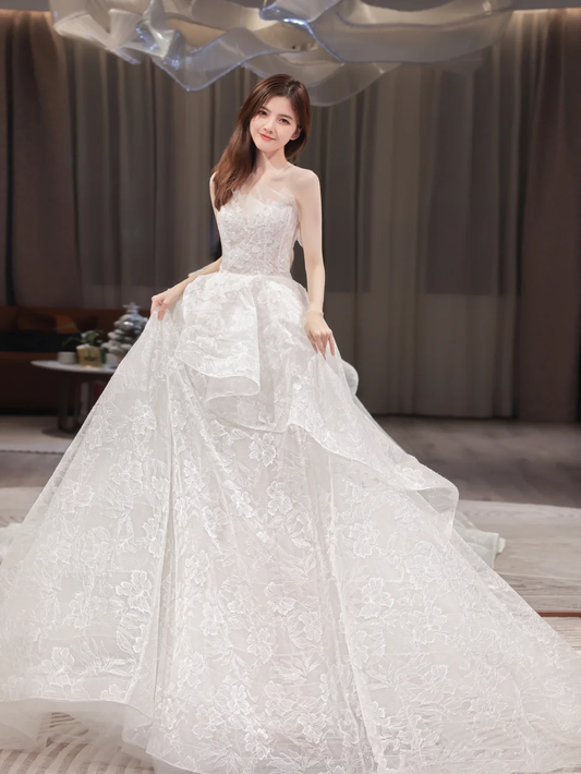 Robe de mariée longue bustier en dentelle, robe de bal de rêve, C4210