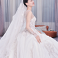 Robe de mariée longue en tulle et dentelle, intemporelle, manches longues et voile, C4211