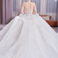 Robe de mariée longue en tulle et dentelle, intemporelle, manches longues et voile, C4211