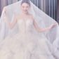 Robe de mariée longue en tulle et dentelle, intemporelle, manches longues et voile, C4211