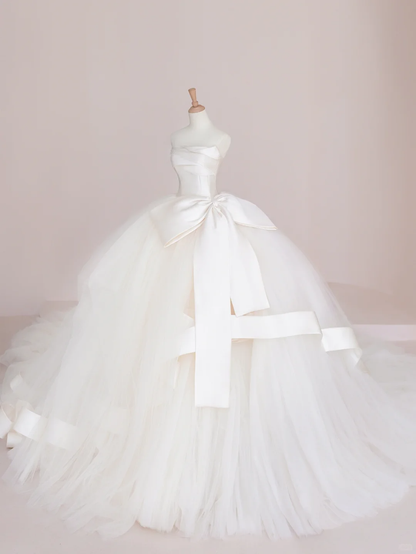 Robe de mariée longue en satin et tulle, élégante et bustier, C4215
