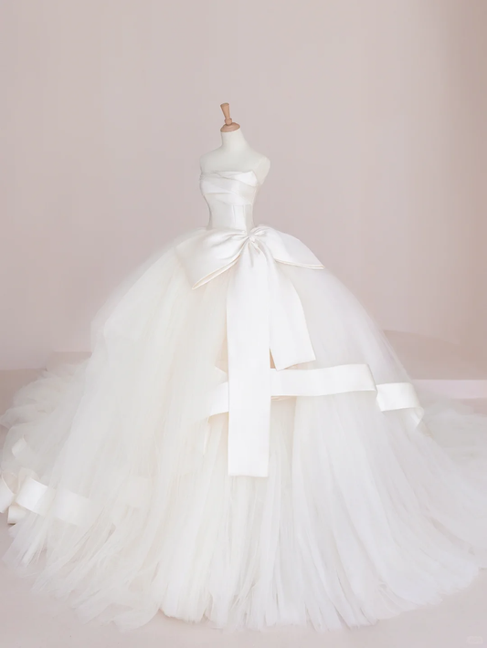 Robe de mariée longue en satin et tulle, élégante et bustier, C4215