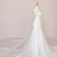 Superbe robe de mariée sirène longue en tulle et dentelle à paillettes C4216