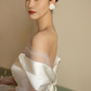 Robe de mariée sirène chic à épaules dénudées en satin et tulle, manches longues, C4218