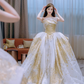 Superbe robe de mariée longue en satin sans bretelles avec appliques C4222