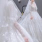 Robe de mariée longue en tulle, dentelle et sequins, manches longues, style bal intemporel, C4223