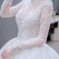Robe de mariée longue en tulle, dentelle et sequins, manches longues, style bal intemporel, C4223