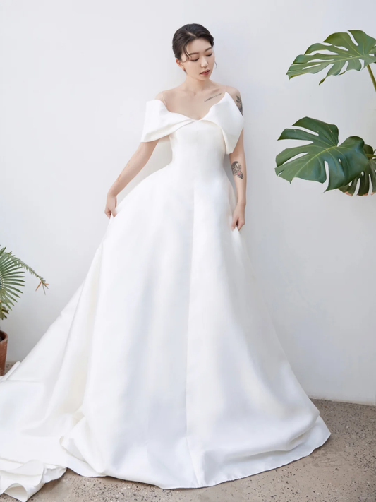Robe de mariée longue en satin, élégante, épaules dénudées, C4225