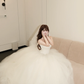 Princessful Ball Gown Strapless Satin Tulle With Veil Long Wedding Dresses C4231