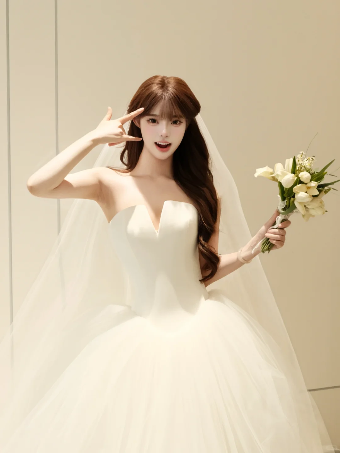 Princessful Ball Gown Strapless Satin Tulle With Veil Long Wedding Dresses C4231