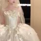 Pretty Ball Gown Strapless Satin Tulle Applique With Veil Long Wedding Dresses C4232