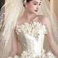 Pretty Ball Gown Strapless Satin Tulle Applique With Veil Long Wedding Dresses C4232
