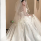 Pretty Ball Gown Strapless Satin Tulle Applique With Veil Long Wedding Dresses C4232
