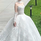 Sweet Ball Gown Strapless Tulle Lace With Sleeves Veil Long Wedding Dresses C4234