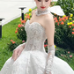 Sweet Ball Gown Strapless Tulle Lace With Sleeves Veil Long Wedding Dresses C4234