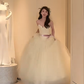 Elegant Ball Gown Strapless Satin Tulle With Veil Long Wedding Dresses C4236