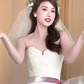 Elegant Ball Gown Strapless Satin Tulle With Veil Long Wedding Dresses C4236