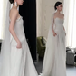 Elegant A Line Strapless Chiffon Tulle With Veil Long Wedding Dresses C4237