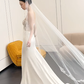 Elegant Mermaid Starpless Satin Lace With Veil Long Wedding Dresses C4239