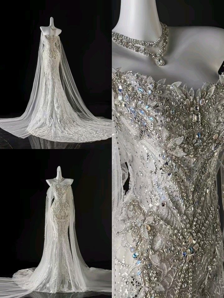 Gorgeous Mermaid Strapless Tulle Lace Sequin Beaded Long Wedding Dresses C4244