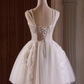 Cute Ball Gown Straps Beads Party Dress White Homecoming Dresses C424