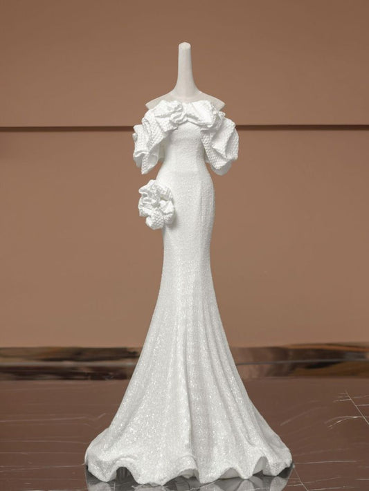 Robe de mariée longue en satin, élégante, style sirène, épaules dénudées, C4250