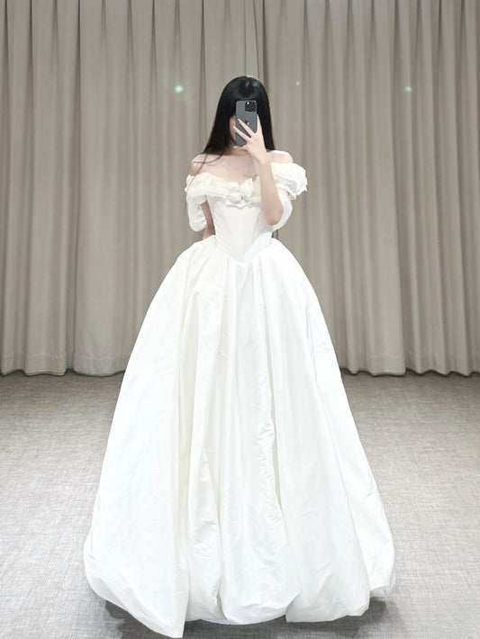 Robe de mariée longue en satin, élégante, épaules dénudées, C4255