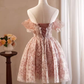 Robe de bal mignonne en dentelle rose, épaules dénudées, robe de soirée, robes de soirée, C425