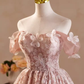 Robe de bal mignonne en dentelle rose, épaules dénudées, robe de soirée, robes de soirée, C425