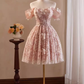 Robe de bal mignonne en dentelle rose, épaules dénudées, robe de soirée, robes de soirée, C425