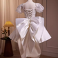 Robe de bal mignonne à manches courtes, robe de soirée en Satin blanc, robes de soirée C426