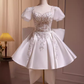 Robe de bal mignonne à manches courtes, robe de soirée en Satin blanc, robes de soirée C426