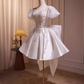 Robe de bal mignonne à manches courtes, robe de soirée en Satin blanc, robes de soirée C426