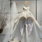 Robe de mariée élégante en satin à bretelles spaghetti et voile, longue, C4277