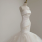 Jolie robe de mariée sirène bustier en satin et tulle avec appliques, longue, C4279