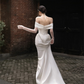 Robe de mariée longue élégante en satin et tulle, épaules dénudées, avec voile, style sirène, C4283