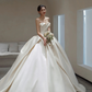 Robe de mariée longue en satin plissé, bustier, avec voile, C4286