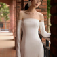 Robe de mariée longue élégante en satin, tulle et dentelle, sans bretelles, style sirène, avec voile, C4287