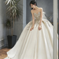 Robe de mariée longue en satin à sequins et décolleté en cœur, style intemporel, C4288