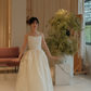Robe de mariée longue en satin, simple, sans bretelles, avec voile, C4296