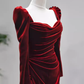 Robes de bal sexy sirène manches longues en velours bordeaux C42