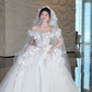 Robe de mariée longue en tulle, bustier, avec appliques et voile, C4305