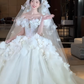 Robe de mariée longue en tulle, bustier, avec appliques et voile, C4305