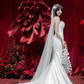 Robe de mariée sirène bustier en satin avec voile, longue et rêveuse, C4315
